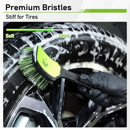 MVEQRRN 9PCS Car Detailing Brush Set, Boar Hair Detailing Brushes,Car Detailing Wheel Kit (Green) | Soft & Stiff Bristles Auto Detailing Brush,Wheel & Tire Brush,Interior & Exterior Car Brush,Car Wash Kit for Cars,Trucks,SUVs