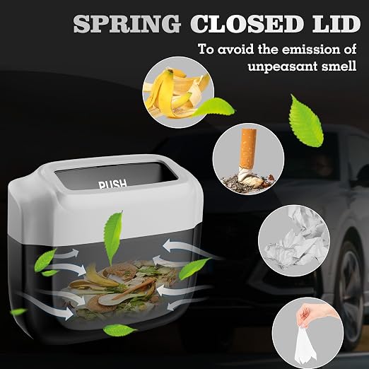 2 Packs Car Trash Can with Lid，Built-in Storage Garbage Bag，Leakproof Vehicle Trash，Car Accessories for Interior,Mini Garbage Bin for Automotive, Office, Kitchen,Bedroom，with 60pcs Trash Bags