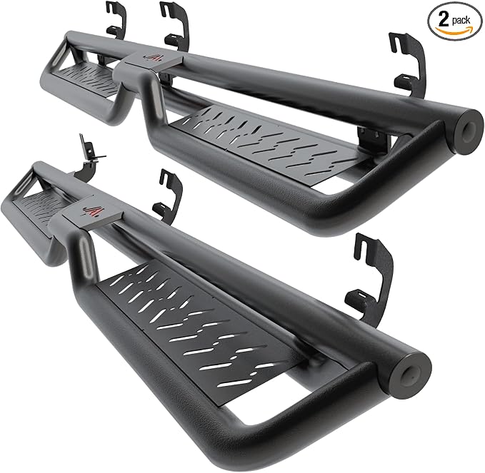 Running Boards 6 Inches Compatible with Crew Cab 2007-2018 Chevy Silverado GMC Sierra 1500 | 2007-2019 2500HD 3500HD Black Two-Stair Design Side Steps Steel Rails Nerf Bars