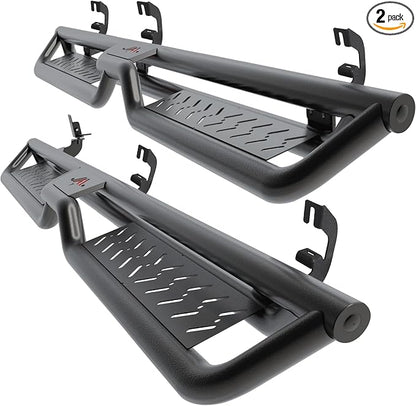 Running Boards 6 Inches Compatible with Crew Cab 2007-2018 Chevy Silverado GMC Sierra 1500 | 2007-2019 2500HD 3500HD Black Two-Stair Design Side Steps Steel Rails Nerf Bars