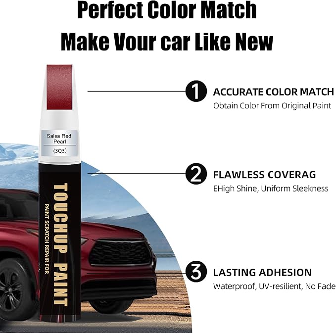 Dark Red(3Q3) Car Paint Touch Up Pen for Toyota,2-In-1 Color Accurate Touch Up Car Scratch Repair Paint Match Toyota Series Automotive Scratch Remover for Nicks&Chips Repair Salsa Red Pearl
