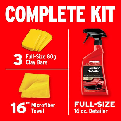 Mothers California Gold 3 Clay Bar Complete Kit, 3 80-gram Clay Bars + 16 oz. Instant Detailer + Microfiber Towel — Removes Contaminants, Restores Brilliance & Smoothness of Paint (07240)