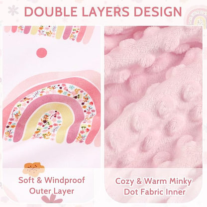 Pea Pod Car Seat Cover Baby, Infant Car Seat Canopy Covers with 2 Layers Windows of Breathable Mesh Fabric, Lightweight Polyester, Soft Minky Dot Backing (Rainbow & Floral Pattern)