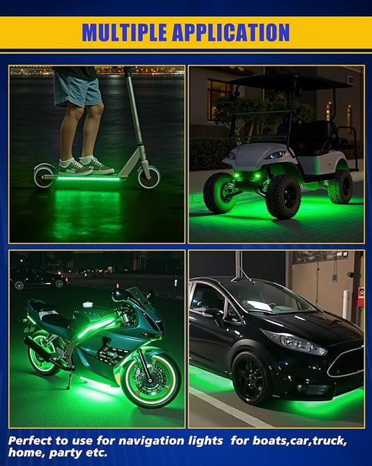 Green Led Strip Lights,DUOFU365 Marine Boat Led Navigation Lights 30CM 15 SMD IP67 Waterproof Auto Interior Lights for Home Decoration Car Motorcycles Boat Golf Cart Truck with 3M Tape(6PCS)