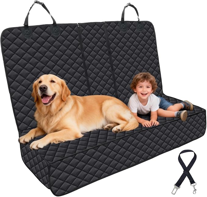 JSTHT Dog Seat Cover, 100% Waterproof Bench Seat Cover Protector Scratch Proof Nonslip Durable Soft Pet Back Seat Covers for Cars Trucks & SUV