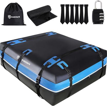 MD MADOATS Rooftop Cargo Carrier, 22 Cubic Ft Car Roof Cargo Carrier for All Vehicles, 840D Waterproof Car Top Carrier with Anti-Slip Mat, 6 Hooks, Storage Bag,Zipper Lock for Tripping & Moving - Blue