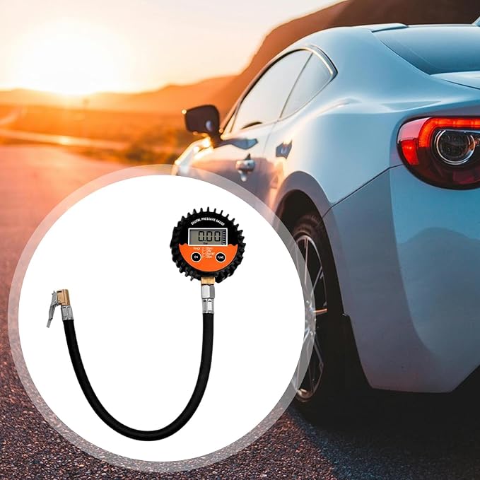 Tire Pressure Tester & Inflation Hose with Flexible 40cm (15.75 inch) Hose for Trucks, Cars, Motorcycles