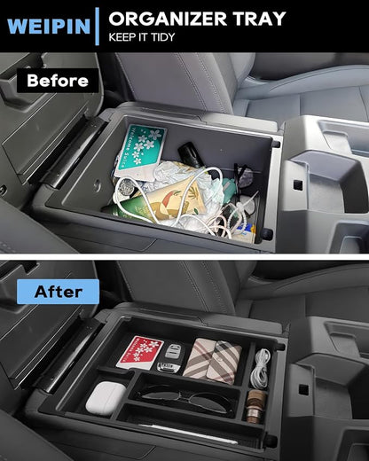 Silverado Sierra Center Console Organizer - Compatible with 2019-2026 Chevy Silverado/GMC Sierra 1500 - 2020-2026 Chevrolet Silverado/ Sierra 2500HD 3500HD - (Split-Bench Folding Seat) - 2 Pack Black
