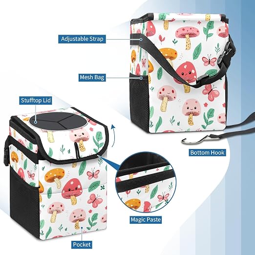 Car Trash Can – Multi-Purpose, Lightweight and Portable with Durable Water-Resistant Coating, No Installation Required, Practical and Ample Capacity, Variety of Colors.Mushroom