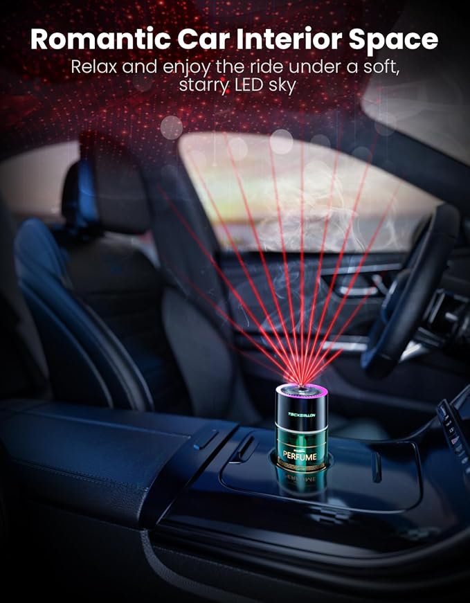 TECXERLLON Smart Car Air Freshener Diffuser with Star Light, 120ml Essential Oil, Auto On/Off, 4 Mist Modes, Long Lasting Rechargeable Aroma Diffuser Aromatizante Para Carro for Home, Office-Ocean