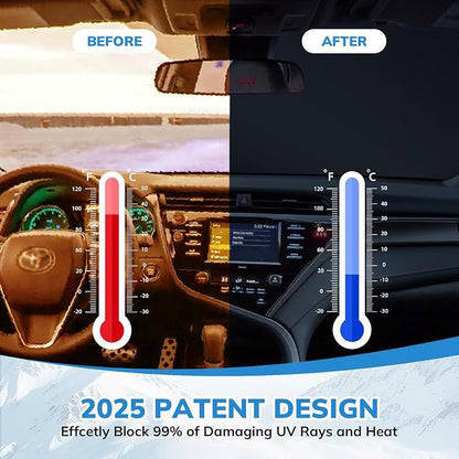 Windshield Sun Shade New American Eagle Flag USA Patriotic Design - Folding Car Front Window Sunshade for Cars SUV Trucks, Max UV Blocking and Keep The Vehicle Cool XL