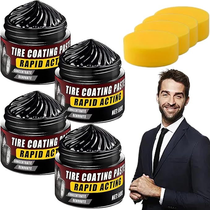 Premium Tire Coating Paste Rapid Acting, Tire Nourish Cream & Trim Restorer, Cera para NeumáTicos, Bring Back The Original Deep Black Shine to Rubber and Plastic (4Pc)