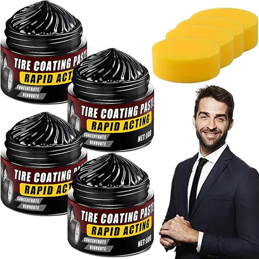 Premium Tire Coating Paste Rapid Acting, Tire Nourish Cream & Trim Restorer, Cera para NeumáTicos, Bring Back The Original Deep Black Shine to Rubber and Plastic (4Pc)