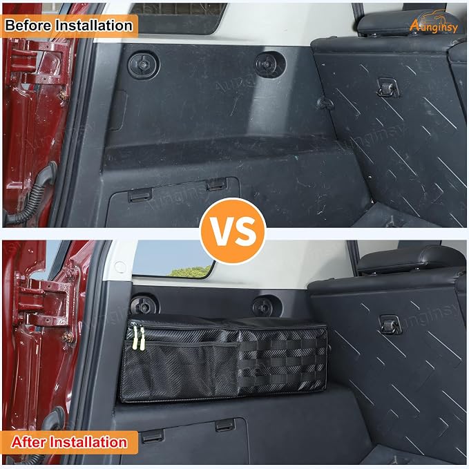 Aunginsy 1PCS Trunk Organizer Compatible with Toyota FJ Cruiser 2007-2021+, Car Left Side Trunk Storage Bag Backseat Hanging Storage Multi-Compartment Space Saving Accessories, Carbon Fiber Pattern