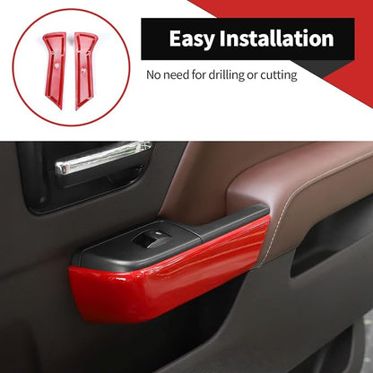Voodonala for Chevy Silverado Car Door Interior Trim Cover Kits Compatibe with Chevy Silverado 2014-2018(ABS,4pcs/Set,Red)