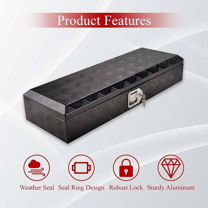 34.5''Inch Aluminum Truck Tool Box Truck Bed Toolbox Trailer Chest Box Trailer Storage Organizer Waterproof Square Storage Organizer w/Lock&Keys Black(‎34.5" Lx13'' Wx6.5'' H)