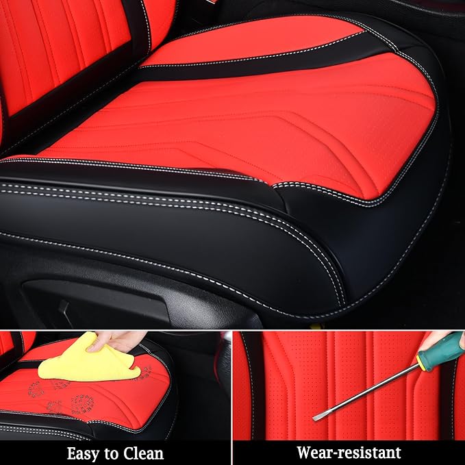 FLORICH Leather Seat Covers, Seat Covers Full Set, Car Seat Protectors 5 Seats,Automotive Seat Covers Fit for Most Cars Trucks-Black&Red