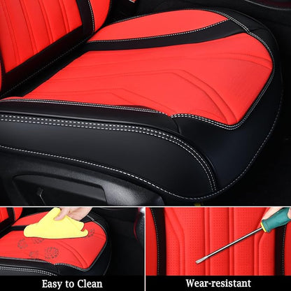 FLORICH Leather Seat Covers, Seat Covers Full Set, Car Seat Protectors 5 Seats,Automotive Seat Covers Fit for Most Cars Trucks-Black&Red
