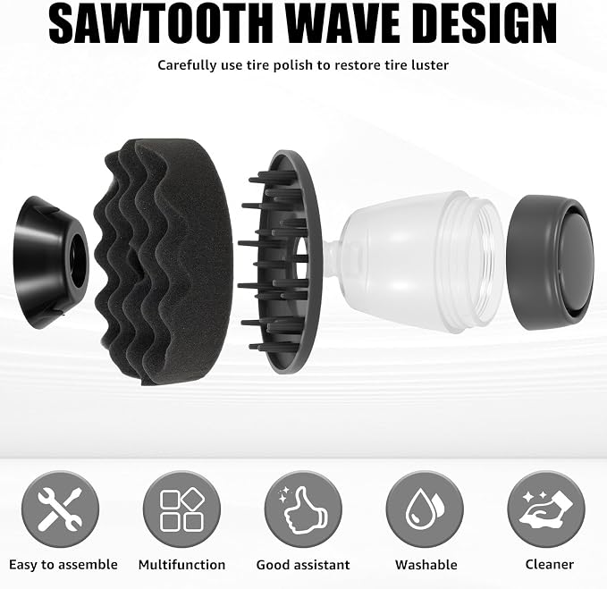 Flow Tire Shine Applicator, Reusable Car & Truck Tire Dressing Applicator, No-Drip Streak-Free, for All Tire Shine & Gels, Professional Car Detailing Tool