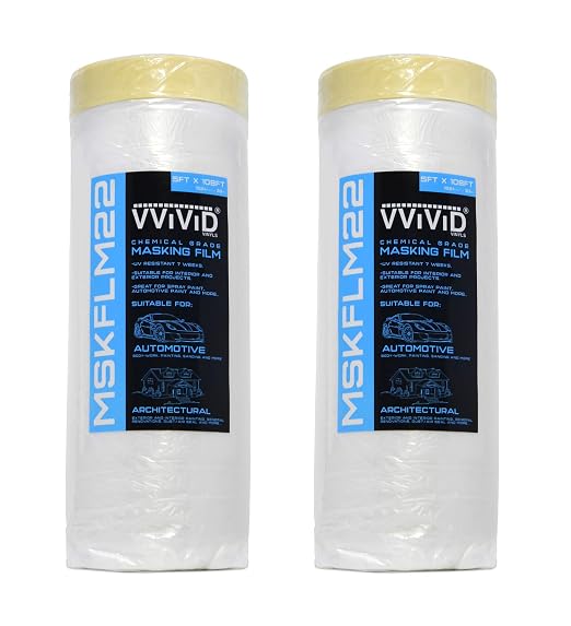 VViViD Chemical Grade Heavy-Duty Self-Adhesive Tape and Drape Masking Film Plastic Drop Cloth (2 Pack (60" x 108ft))