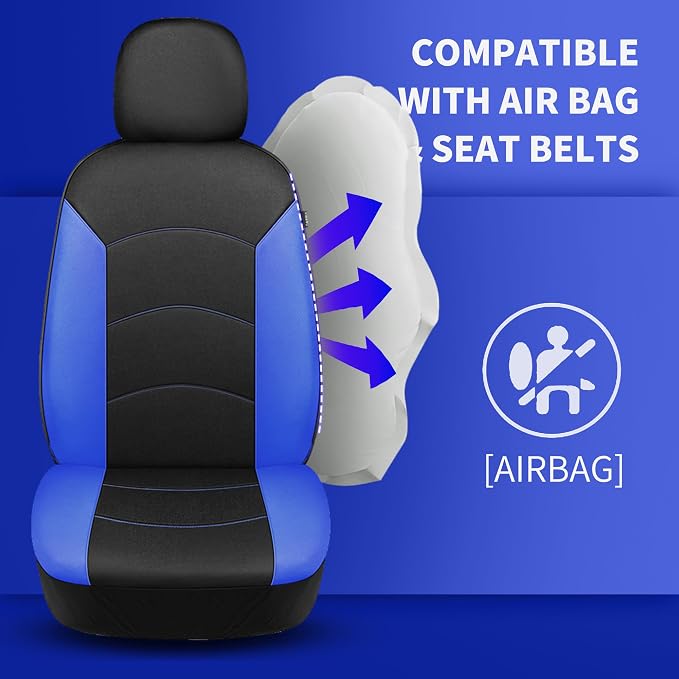 HChengkikz Car Seat Covers Full Set, Waterproof Neoprene Car Seat Covers, Airbag Compatible, All Season Protection Universal Fit Most Cars, Trucks, SUVs (Black + Blue)
