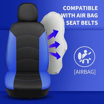 HChengkikz Car Seat Covers Full Set, Waterproof Neoprene Car Seat Covers, Airbag Compatible, All Season Protection Universal Fit Most Cars, Trucks, SUVs (Black + Blue)