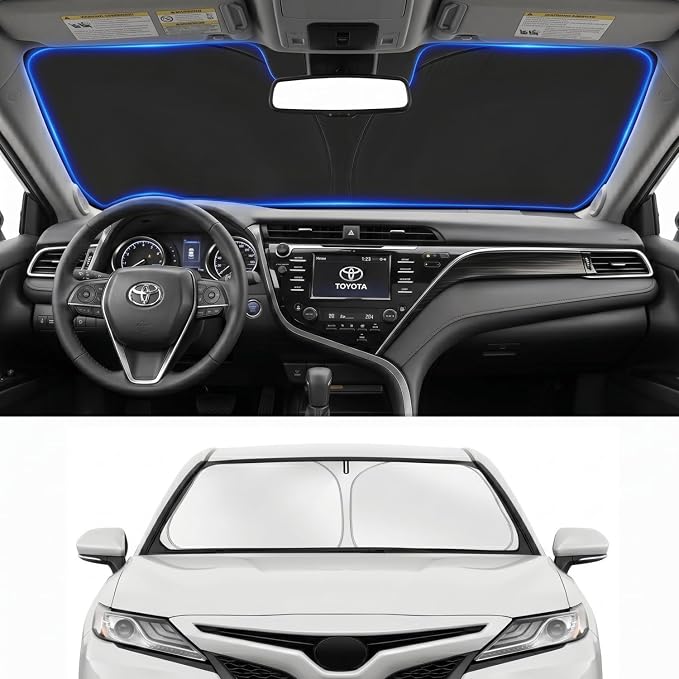 Custom Fit Windshield Sun Shade for Toyota Camry 2018-2024 | Perfect Vehicle Fit, Cooler Interior, Blocks UV Rays, Stronger Frame, Easy Fold & Store