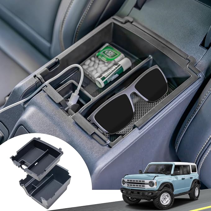 TOPINSTALL Double-Layer Tray Compatible with 2025 2026 Ford Bronco 4 Doors Automatic Transmission ONLY, Full Size Bronco 2PCS Console Organizer (Not for Manual Transmission & 2 Doors & Bronco Sport)