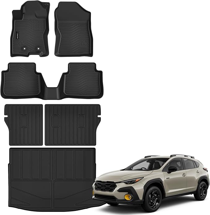 Auxko All Weather Floor Mats Cargo Mat Backrest Mat for 2026 Subaru Crosstrek Hybrid TPE Rubber Liners Accessories for 2026 Subaru Crosstrek Hybrid Odorless Anti-Slip Floor Mats Trunk Mat Black