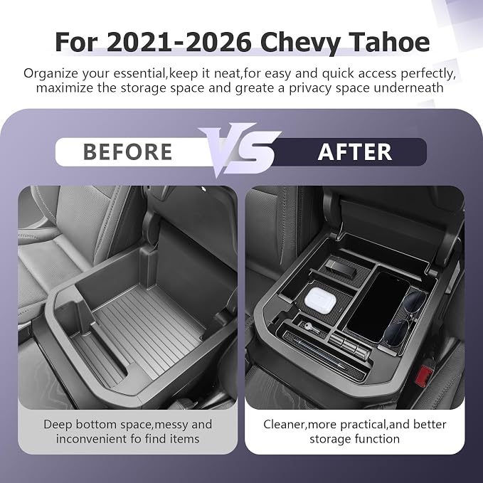 LUWU Center Console Organizer Compatible with 2021-2026 Tahoe/Suburban(Premier/High Country)&GMC Yukon Denali/Denali Ultimate Accessories Armrest Console Box Only Fit For Power Sliding Center Console