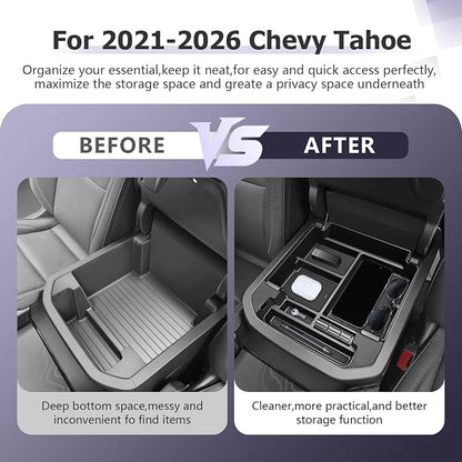 LUWU Center Console Organizer Compatible with 2021-2026 Tahoe/Suburban(Premier/High Country)&GMC Yukon Denali/Denali Ultimate Accessories Armrest Console Box Only Fit For Power Sliding Center Console