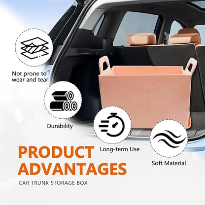 Felt Car Trunk Organizer, Foldable Vehicle Storage Box, Large Capacity Multi-Purpose Automotive Interior Accessories for Cars, SUV, Sedan, Truck (Pink)