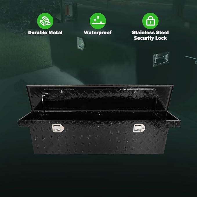 SCITOO 60" Aluminum Diamond Plate Truck Bed Tool Box,Heavy Duty Crossover Storage for Most Full Size Pickups,Lockable Weatherproof Chest,Fits 60"WX14"DX14"H Truck Beds,Easy Access to Load and Unload