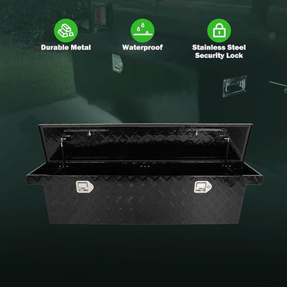 SCITOO 60" Aluminum Diamond Plate Truck Bed Tool Box,Heavy Duty Crossover Storage for Most Full Size Pickups,Lockable Weatherproof Chest,Fits 60"WX14"DX14"H Truck Beds,Easy Access to Load and Unload