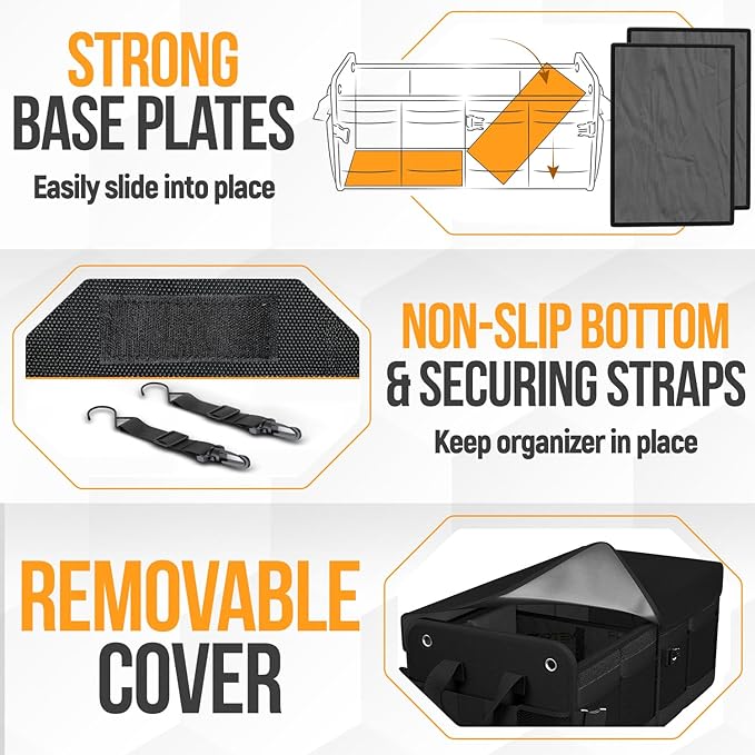 FORTEM Trunk Organizer For SUV Car Organizer and Storage, Multi-Compartment Storage Bag Car Accessories for Women Men, Perfect Christmas Gifts, 1680D Oxford, Non Slip Bottom, Straps, Soft Cover (50L)