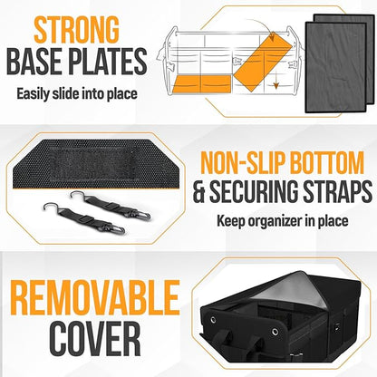 FORTEM Trunk Organizer For SUV Car Organizer and Storage, Multi-Compartment Storage Bag Car Accessories for Women Men, Perfect Christmas Gifts, 1680D Oxford, Non Slip Bottom, Straps, Soft Cover (50L)