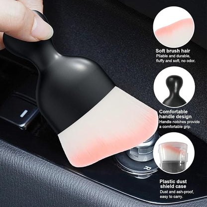 Ziciner Car Detailing Brush, Curved Soft Bristles Auto Removal Dust Collectors, Universal Vehicle Dashboard, Air Conditioner Vents etc Interior Cleaning Tool Accessory (White/Pink)