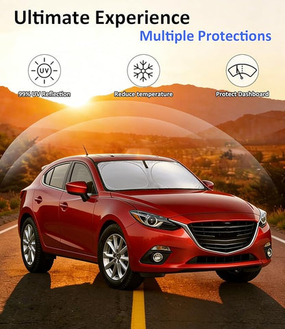 Windshield Sun Shade for 2014-2018 Mazda 3 Accessories, Car Front Window Sun Visor & Heat Shield | 240T Sunshade Protection Blocks UV Rays Keep Your Car Cooler