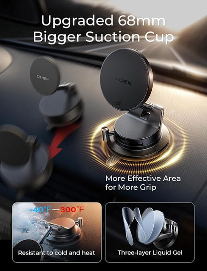 LISEN Qi2.2 25W MagSafe Car Mount Charger, Magnetic Wireless Car Charger with 54W Adapter, Magnetic Phone Holder for Car, iPhone Car Mount, Vacuum Suction Cup Phone Mount for iPhone 17 16 15 14 13 12 | [Qi2.2 25W Fast Charging] Magsafe Car Mount, [Easy...