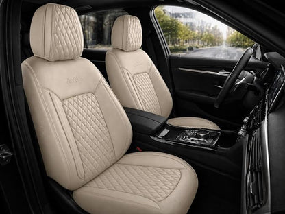 Beige Car Seat Covers Set of 2,Universal Precision Fit Contoured Thick Nappa Leather Full Coverage Seat Protector, Stain Resistant & Non-Slip Automotive Cushion for Most Sedans, SUVs and Trucks Style1