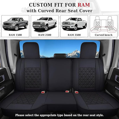 Coverado Ram Seat Covers Full Set, Waterproof Ram 1500 Seat Cover Compatible with 2002-2026 Dodge RAM 1500 2500 3500 Crew Quad Cab with Curved Bench, Black