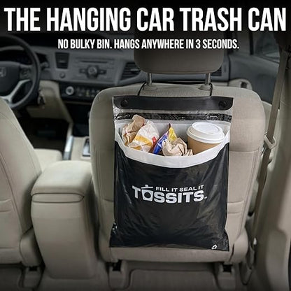 Tossits Recycled Disposable Car Trash Bags – Leakproof, Smell Proof Hanging Garbage Bags for Car, Truck, SUV, RV & Vehicle – Black, 42 Count Disposable Automotive Trash Bags