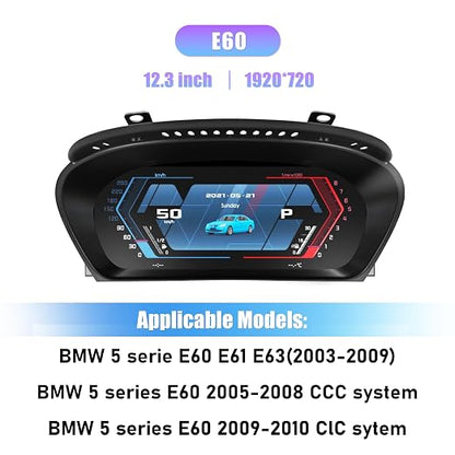 12.3 inch Digital Dash Instrument Cluster for BMW 5 Series E60 E61 525D 2003-09 Years, LCD Digital Panel Speedometer car Dashboard Replacement Digital Gauge Cluster-1
