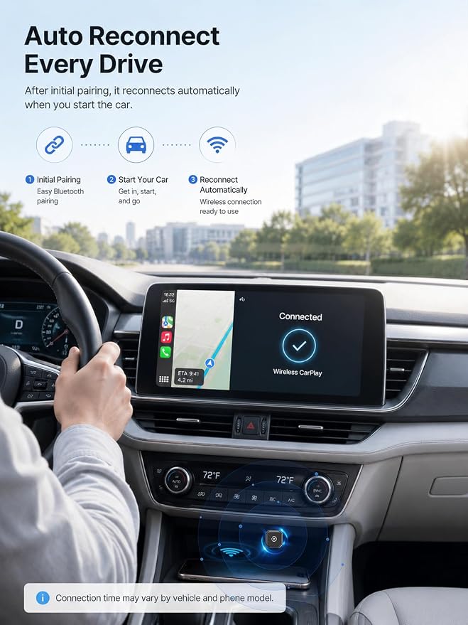 Mini Wireless CarPlay & Android Auto Adapter, Low-Profile USB-A 2-in-1 Wireless Adapter for Factory Wired CarPlay/Android Auto Cars, Plug-in Once Auto Reconnect, 5GHz WiFi, USB-C Adapter Included