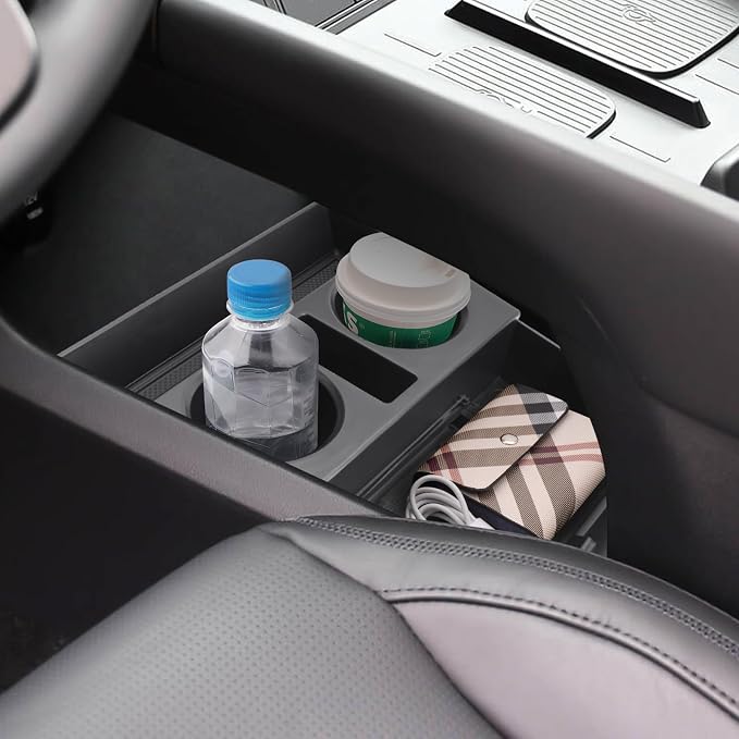 2024 2025 2026 Santa Fe Center Console Organizer (Lower) for Hyundai Santa Fe (SE/SEL/XRT/Limited/Calligraphy), Durable ABS Plastic&Anti-Slip Rubber Cup Holder Insert 2025 Santa Fe Accessories
