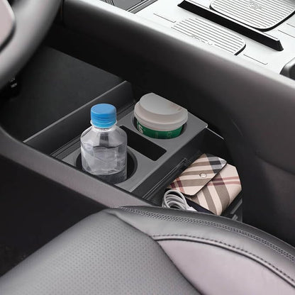 2024 2025 2026 Santa Fe Center Console Organizer (Lower) for Hyundai Santa Fe (SE/SEL/XRT/Limited/Calligraphy), Durable ABS Plastic&Anti-Slip Rubber Cup Holder Insert 2025 Santa Fe Accessories