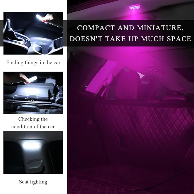 Wevdn 2 PCS Car LED Lights Interior Wireless, Sticky Car Ambient Lighting with 6 Bright LED Lamp Beads, Portable USB Rechargeable Vehicle Interior Led Night Light for Car (Pink)