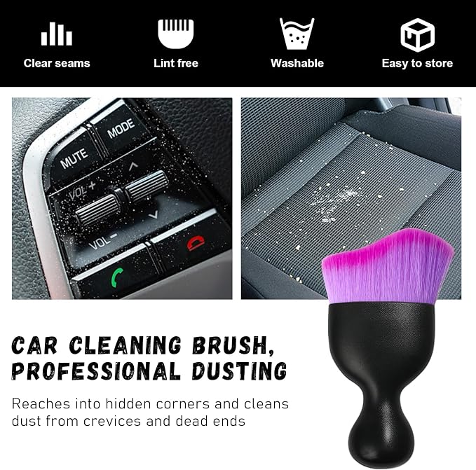 Ziciner Car Detailing Brush, Curved Soft Bristles Auto Removal Dust Collectors, Universal Vehicle Dashboard, Air Conditioner Vents etc Interior Cleaning Tool Accessories (Double Purple)