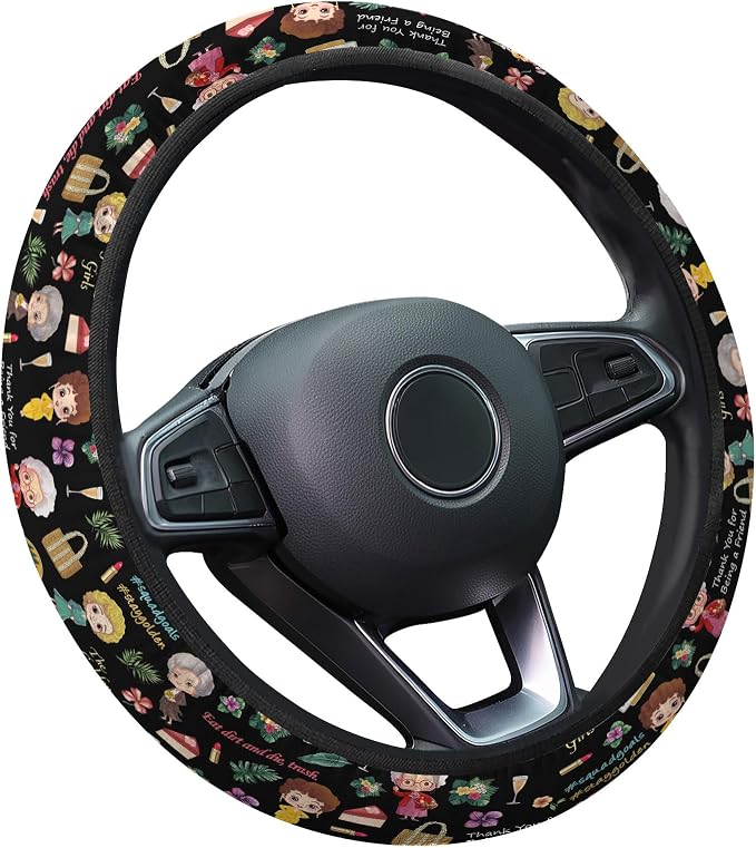 GENANY Vintage Girls Friendship Steering Wheel Cover, Non Slip Polyester Wheel Protector for Car SUV Truck, Universal 15 Inch