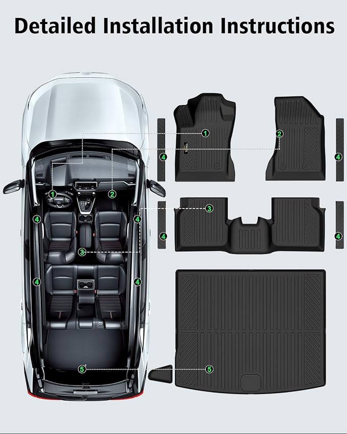 Floor Mats & Cargo Liner Custom Fit for Jeep Compass 2017-2025 2026, Door Sill Guards, All Weather TPE Rubber Anti-Slip 1st & 2nd Row & Trunk Mat Floor Liners for Compass 2025 Accessories